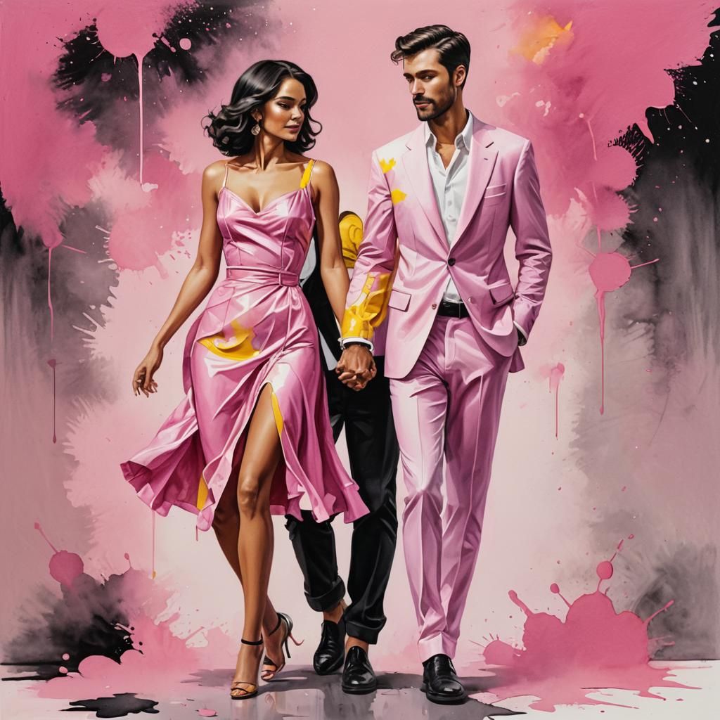 Kinky Couple Portrait in Oil Painted Airbrush Style