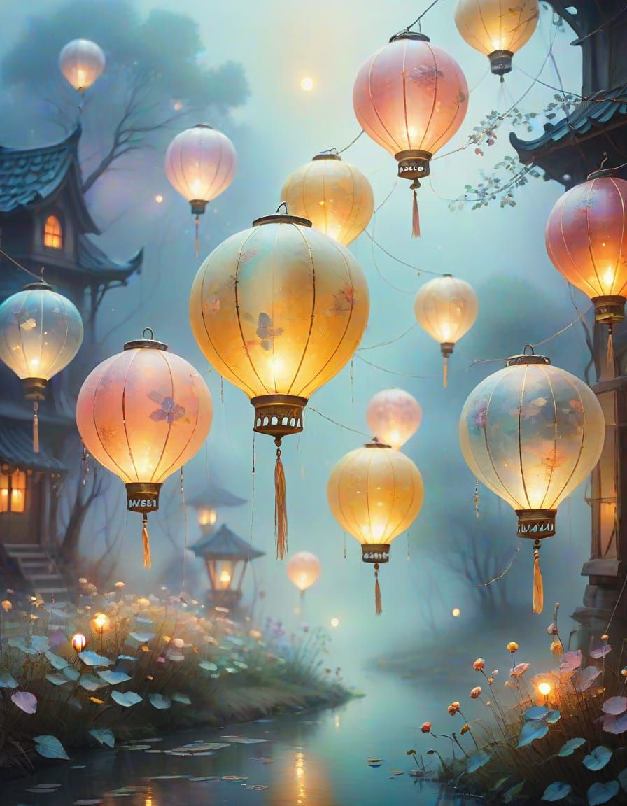 Dreamy Crystal Lanterns in Impressionistic Pastel Hues