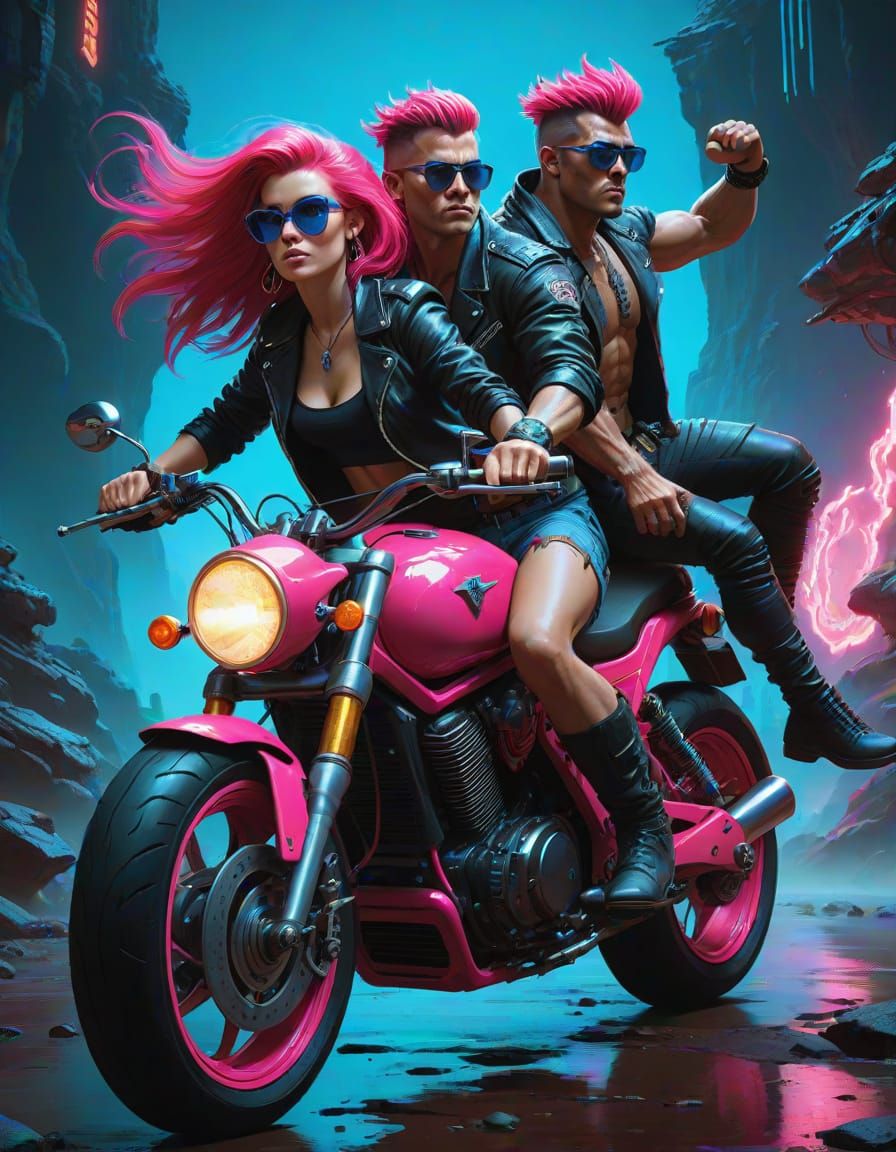 Dark Fantasy Motorcycle Duo in Vivid Oil Painting Style