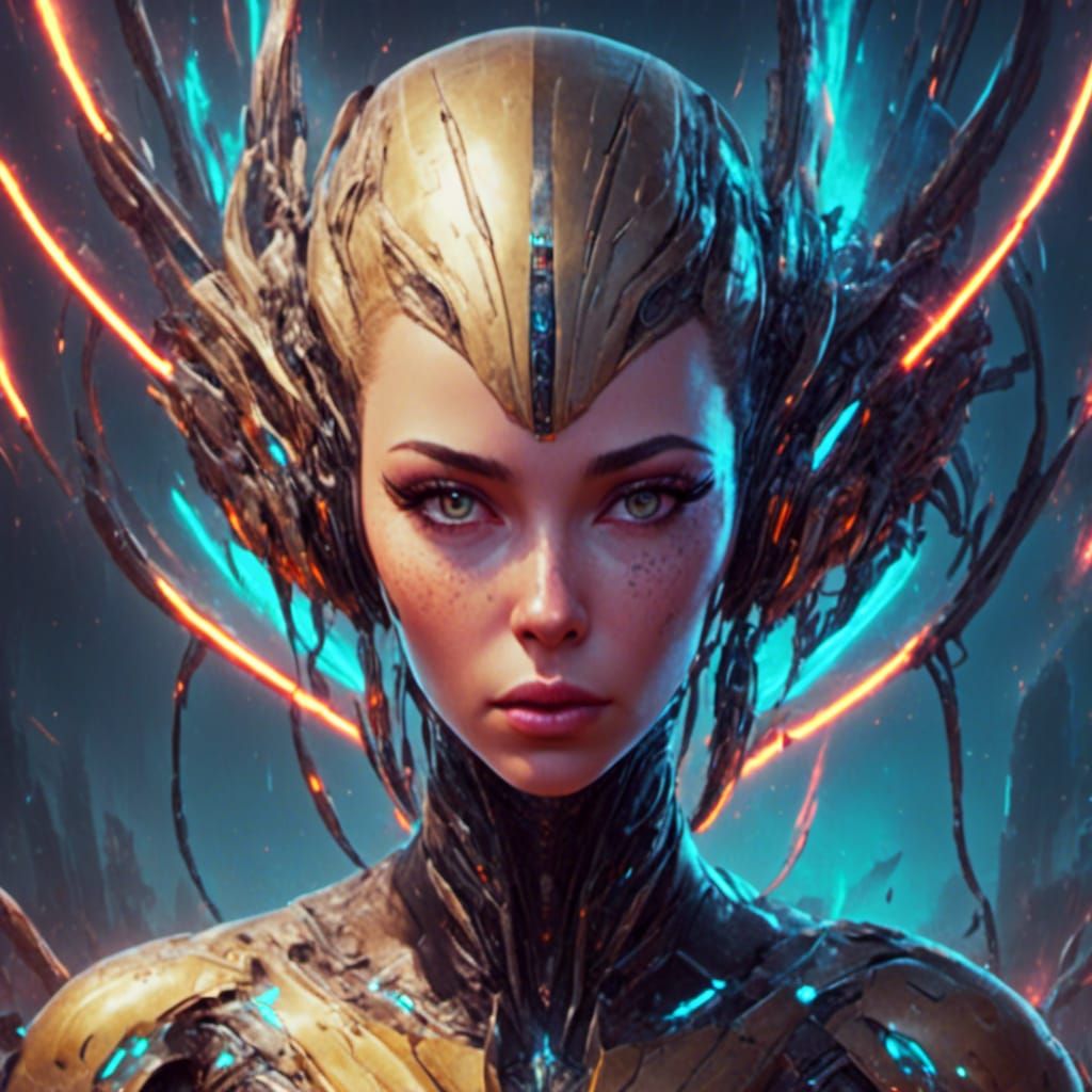 Cyberpunk Alien God Portrait in Neon Style