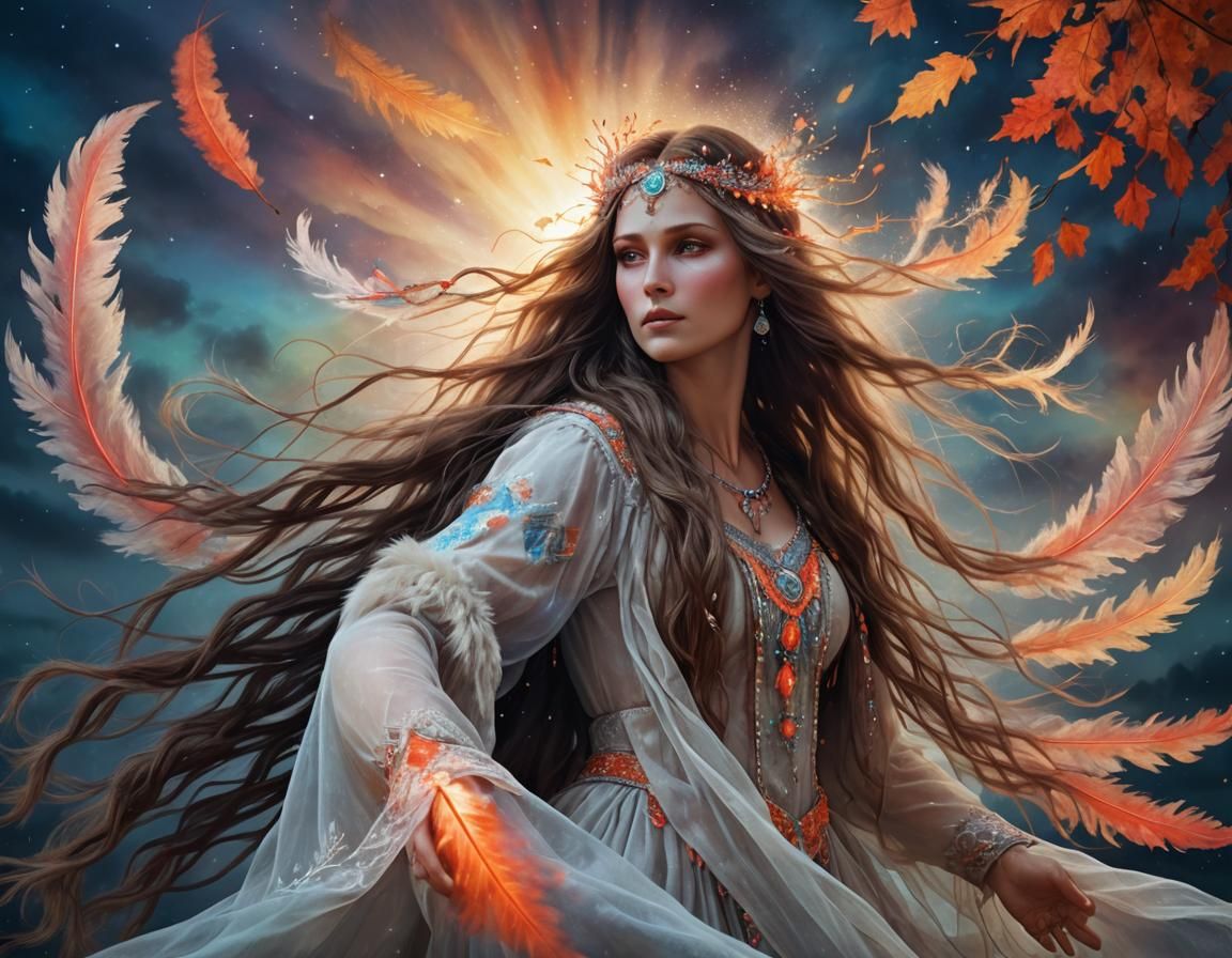 Ethereal Slavic Woman-Spirit in Autumn Landscape