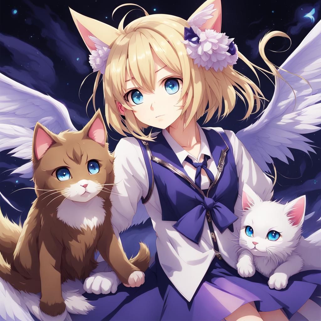 Anime Style Girl with Cat and Demon Features
