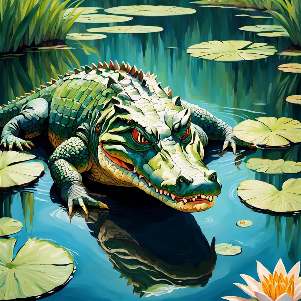 Donald Trump as an Alligator in Lively Acrylic Artwork