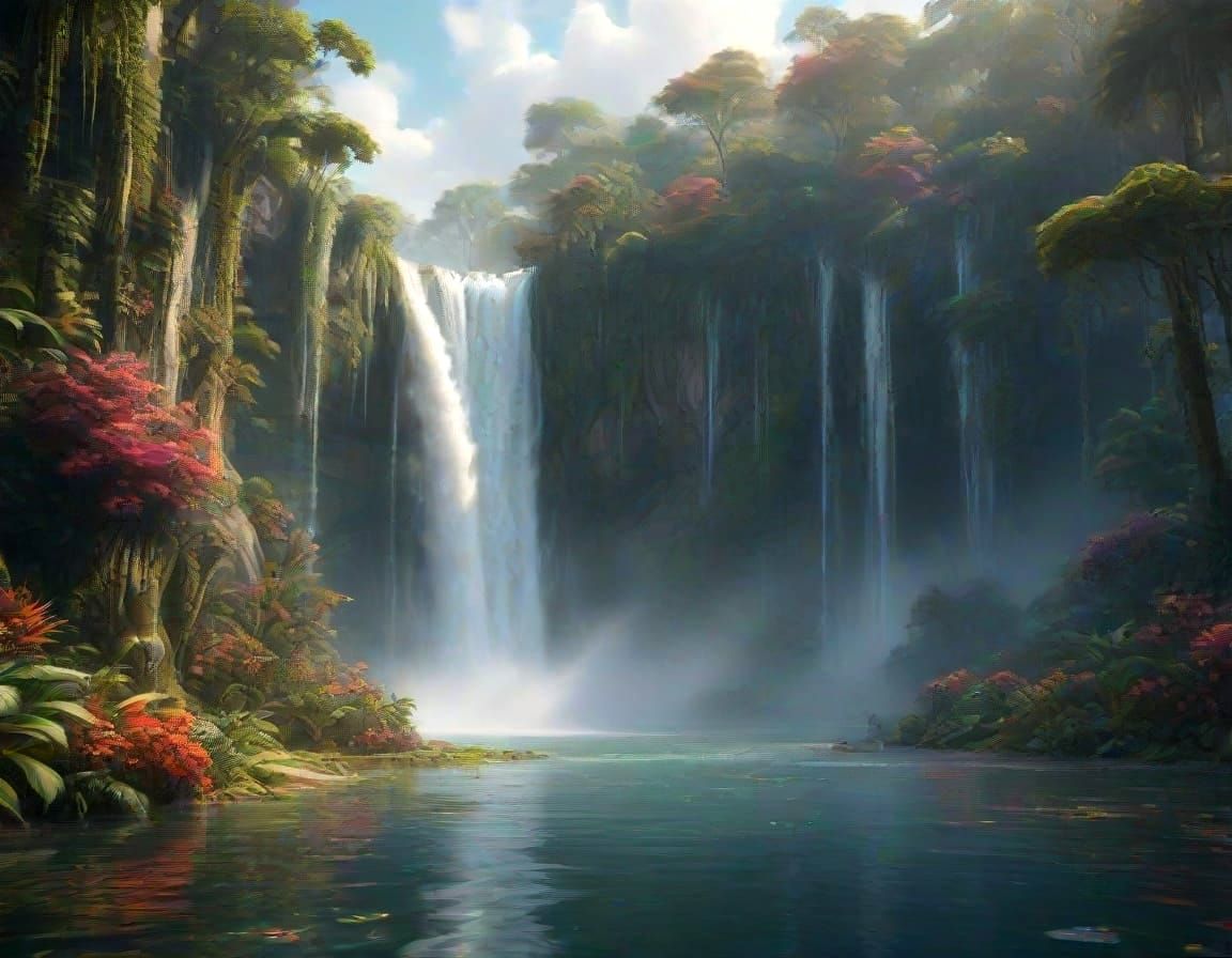 Majestic Amazonian Falls in Vibrant Fantasy Landscape