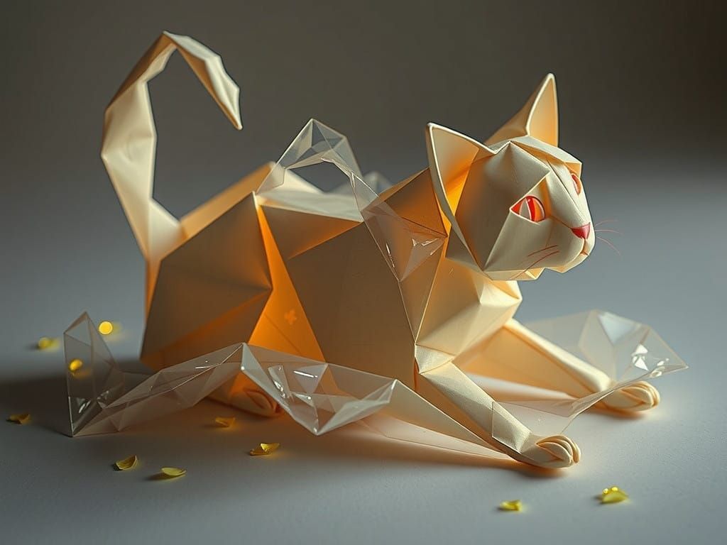 Whimsical Origami Cat Radiates Ethereal Light