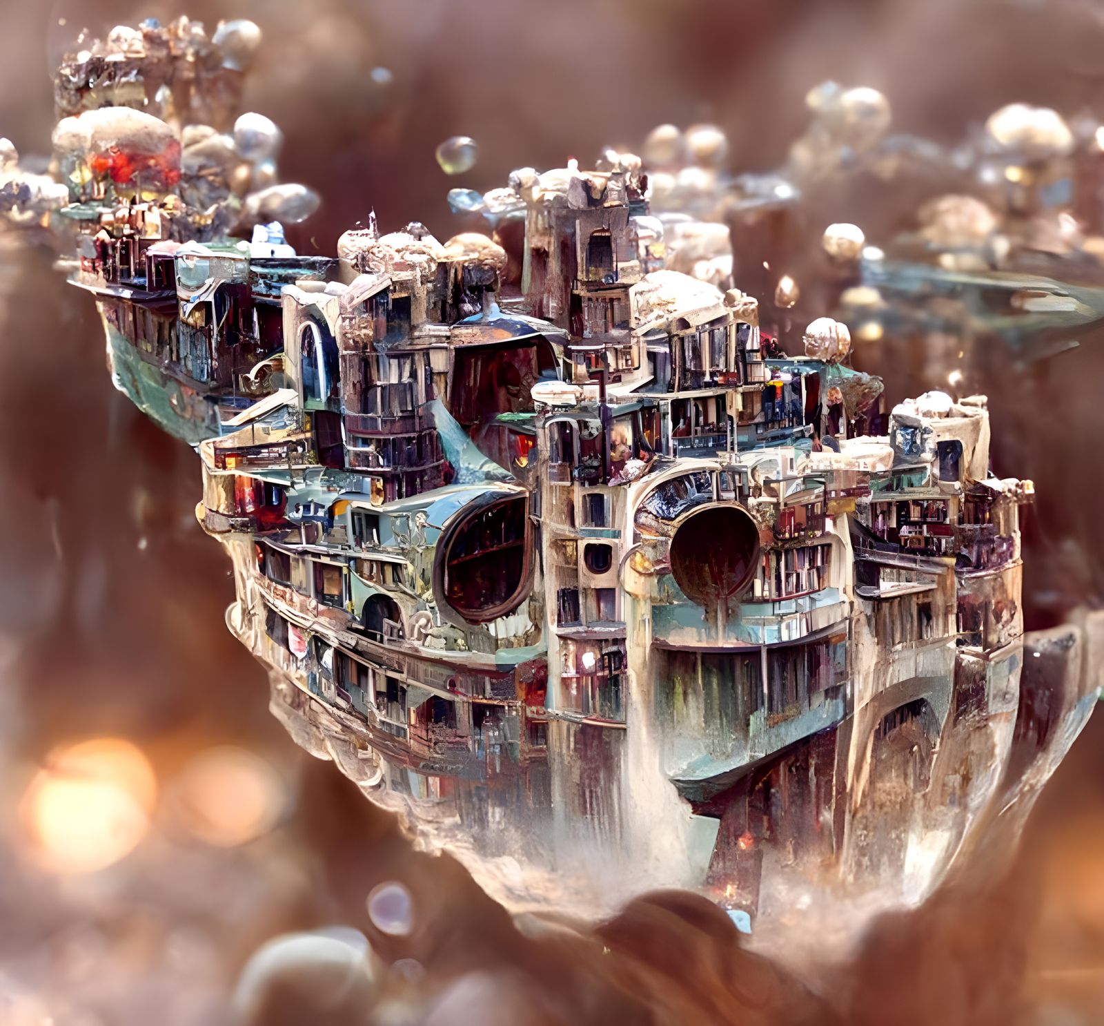 Futuristic Floating City in Brutalist Style