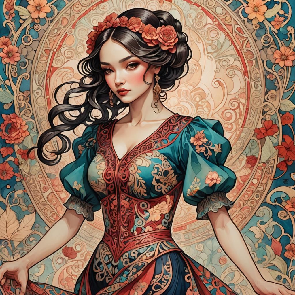 Flamenco Dancer in Art Nouveau Style