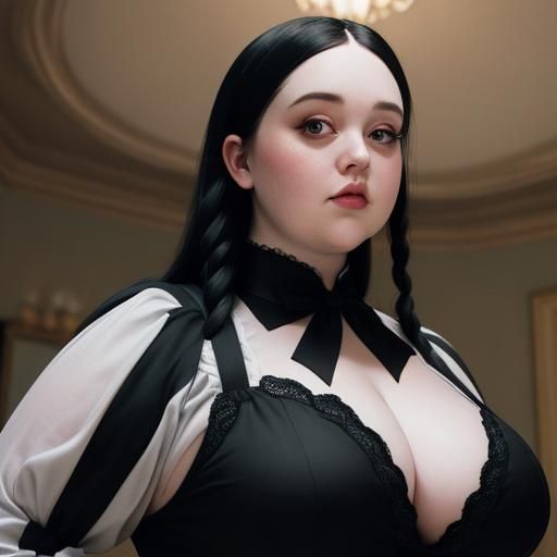 Imposing Plus-Size Wednesday in Dark Mansion