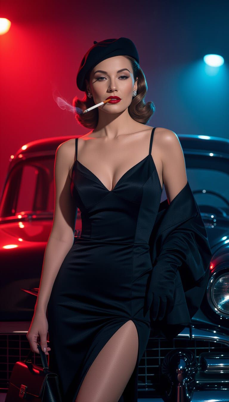 Elegant 1940s Woman with Beret and Cigarette Holder