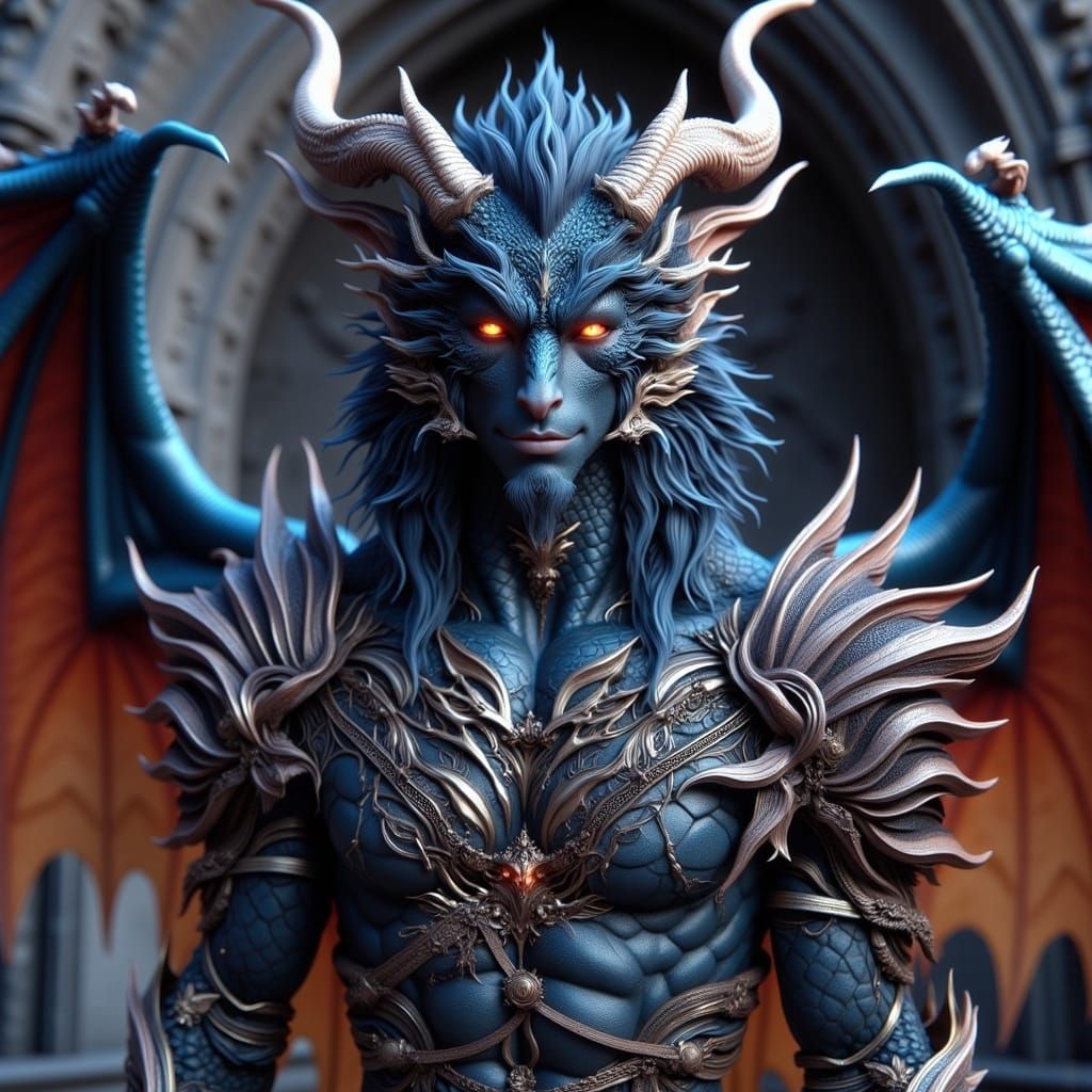 Dragon-Human Hybrid Warrior in Gothic Fantasy Style