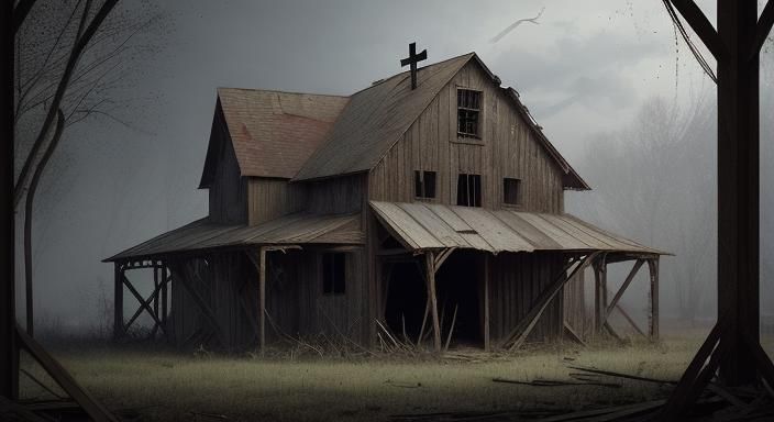 Sinister Abandoned Barn with Inverted Cross