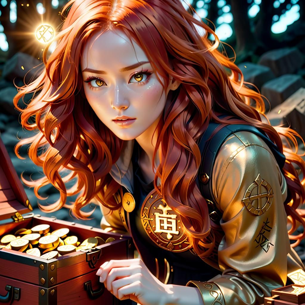 Anime Woman Opens Magical Treasure Chest