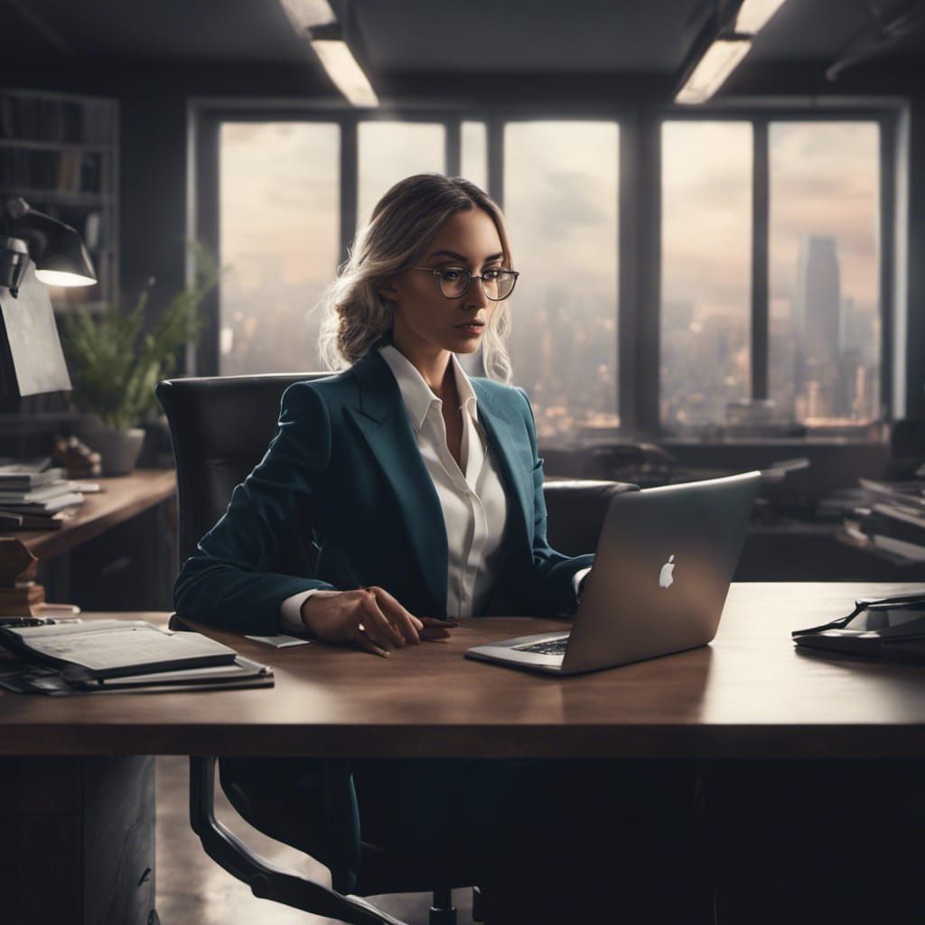 Freelancer Woman in Office: Realistic 4K Portrait