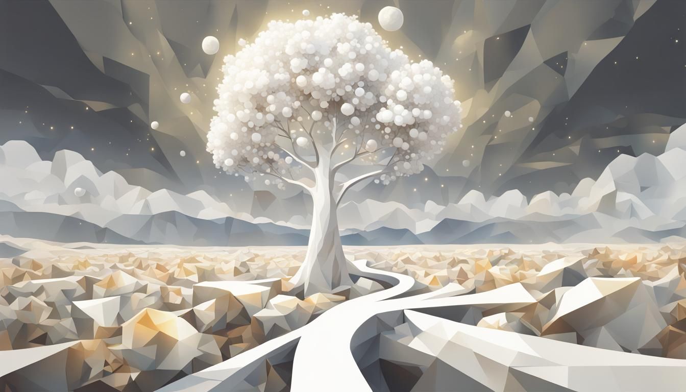 Heavenly Tree with Fruit in Abstract Valley