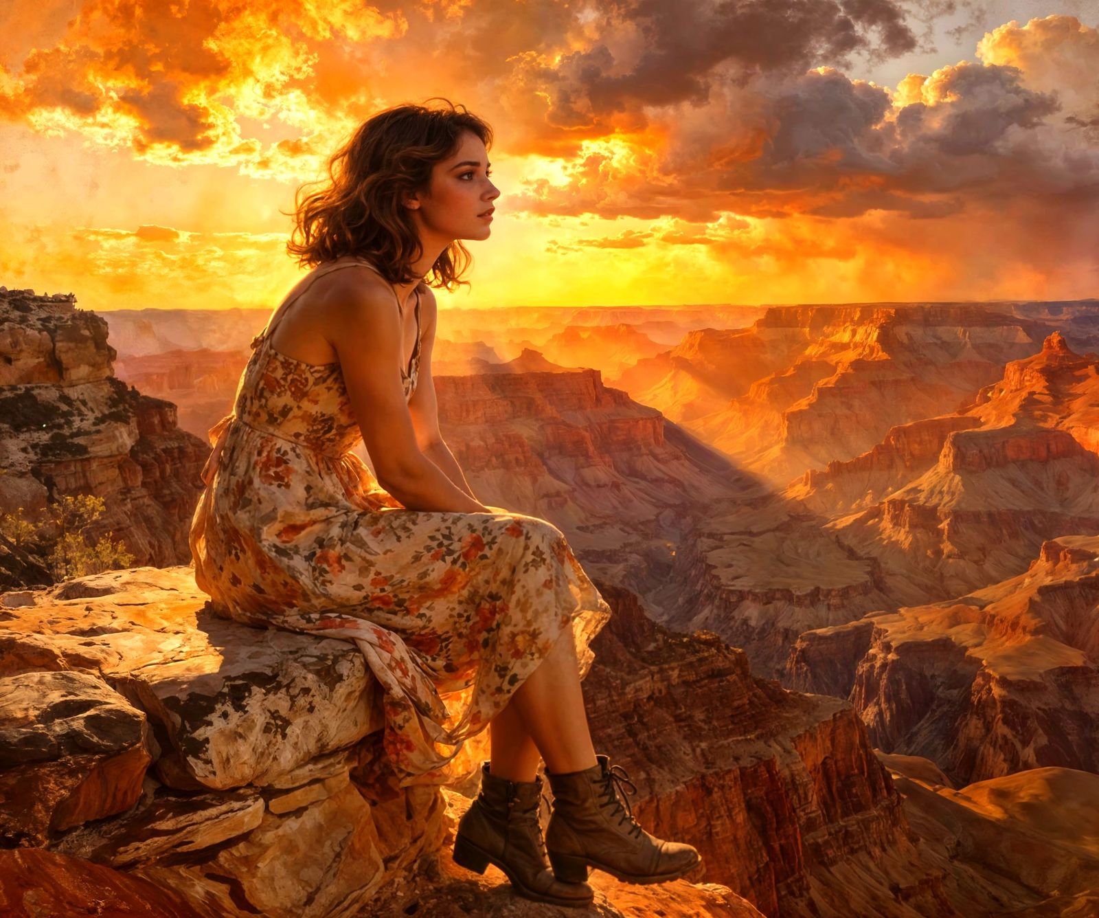 Woman at Grand Canyon Sunset: Western Desert Vibe