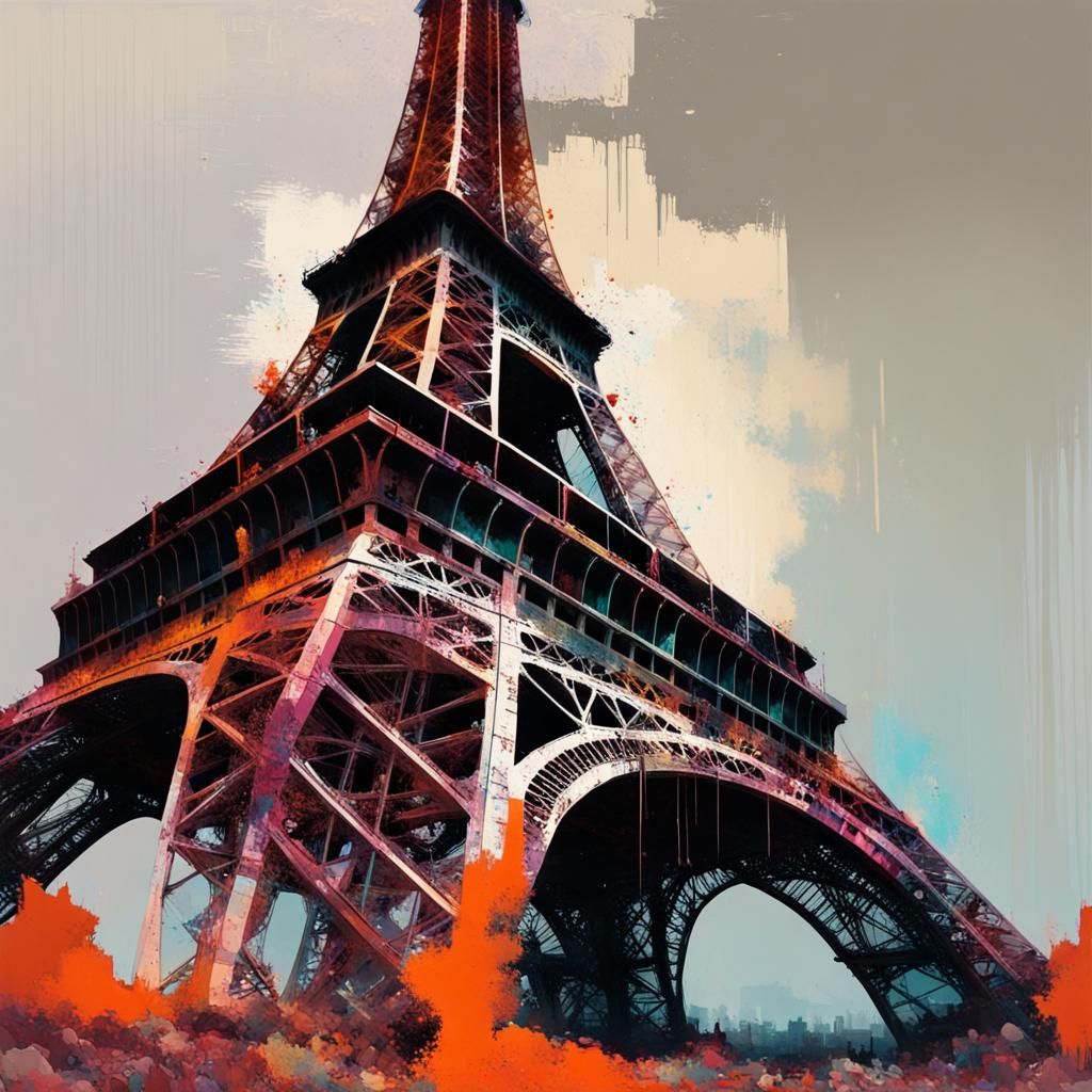 Glitched Abandoned Eiffel Tower in Maximalist Style