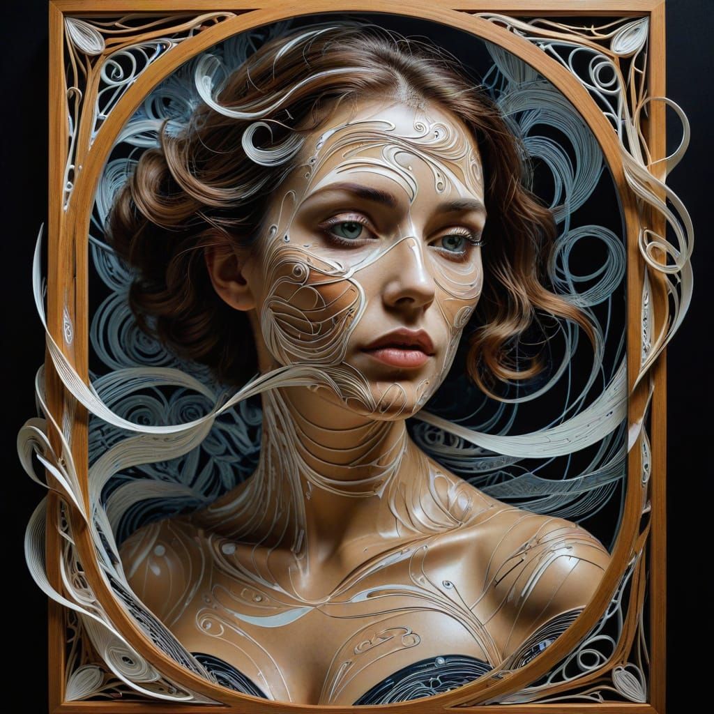 Recursive Woman in Garden with Droste Effect