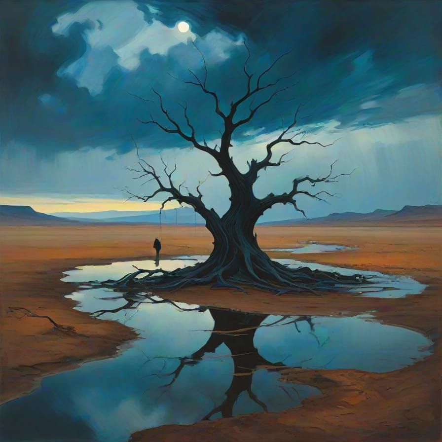 Dark Tree Vortex in Desolate Landscape, Whispers of Melancho...