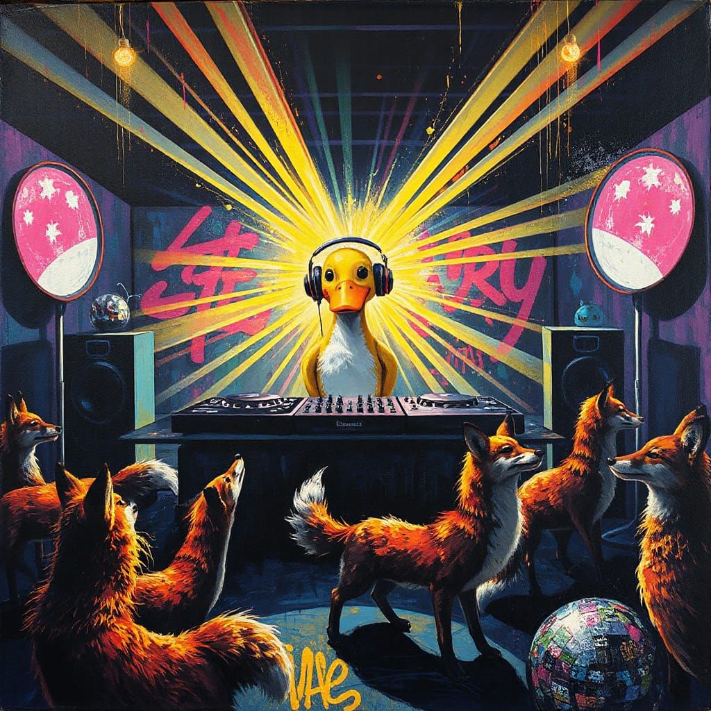Duck DJ at Disco Party Graffiti Art