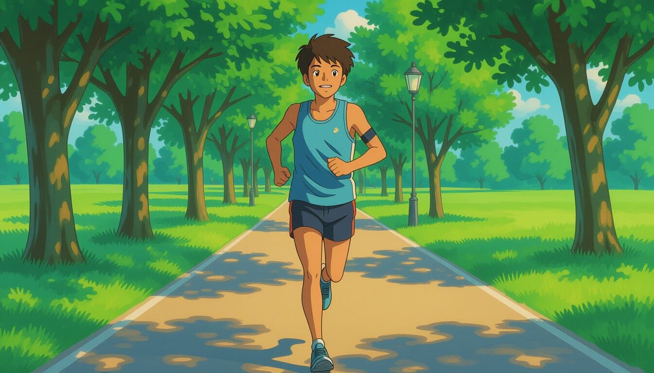 Teen Indian Runner Celebrates Victory in Park