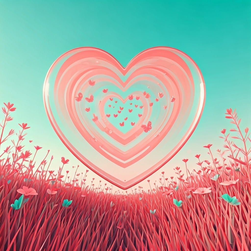 Floating Hearts in Vibrant Pastel Meadow