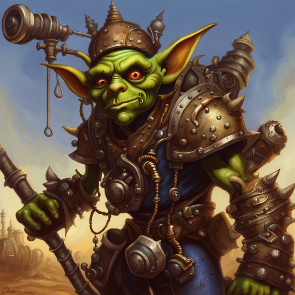 Steampunk Goblin in Oil Field, Fantasy Art