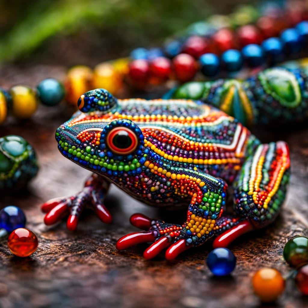 Huichol Frog with Glass Beadwork in Jungle