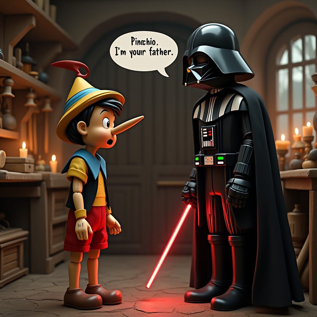 Darth Vader Confronts Pinocchio in Workshop
