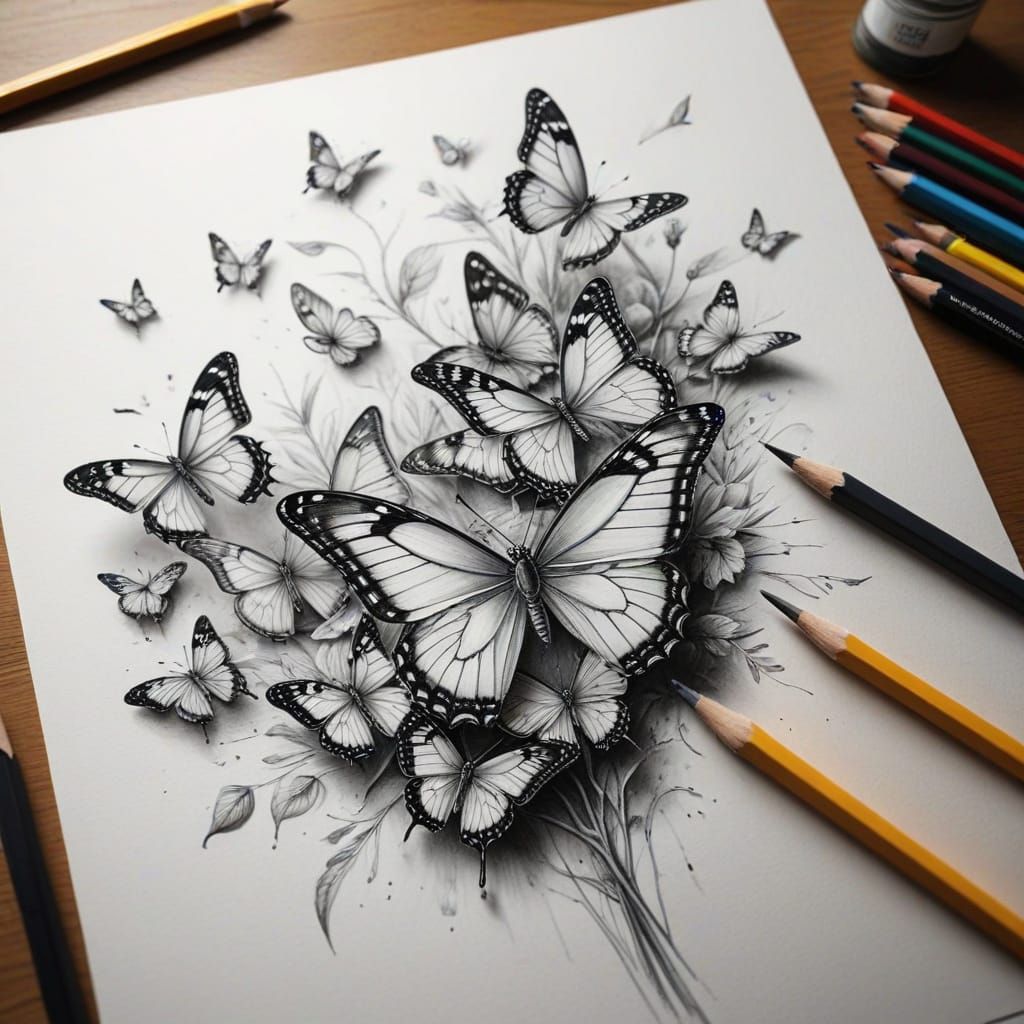 Pencil Drawing Of Butterflies Coming To Life