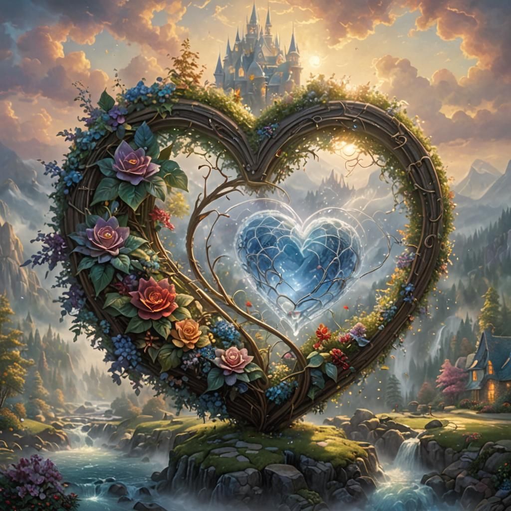 Ethereal Crystal Heart in a Hyperrealistic Fantasy Scene