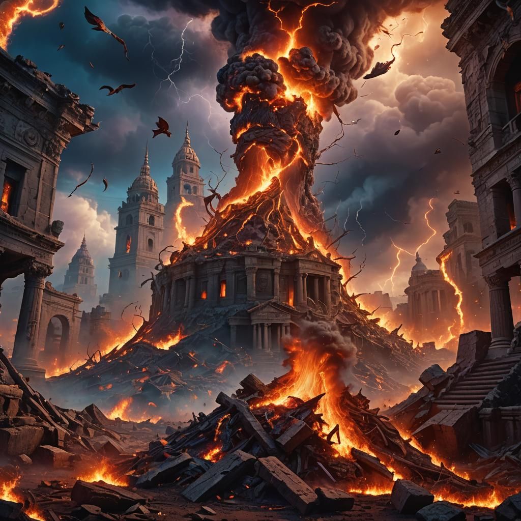 Inferno Tornado Erupts in a Fantasy Landscape