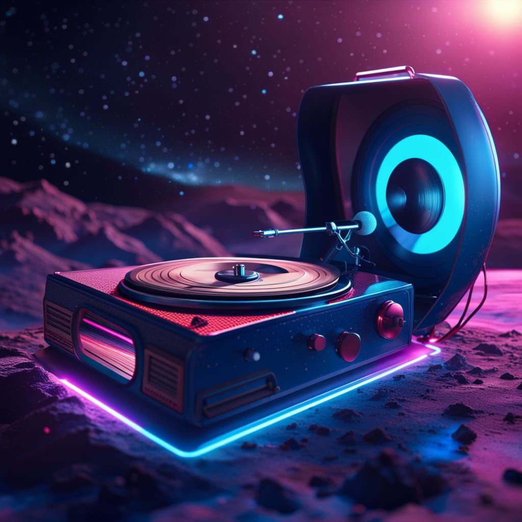 Surreal Vinyl Record Player on the Moon