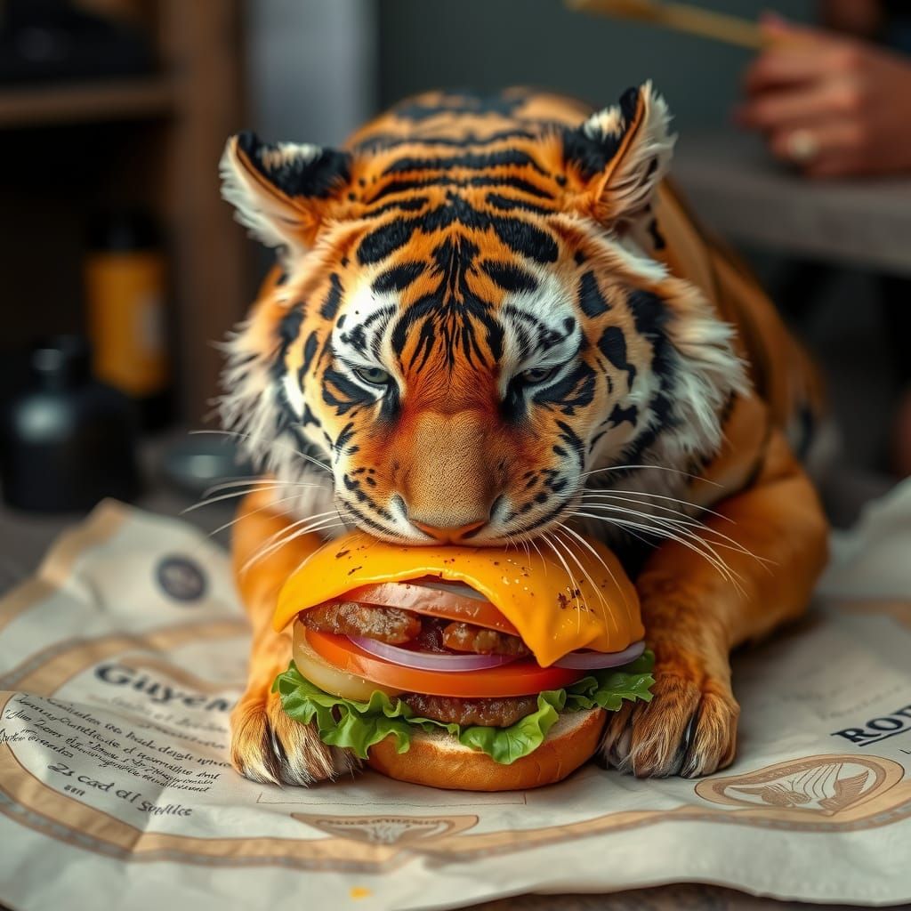 Tiger's Unusual Meal: A Burger Feast
