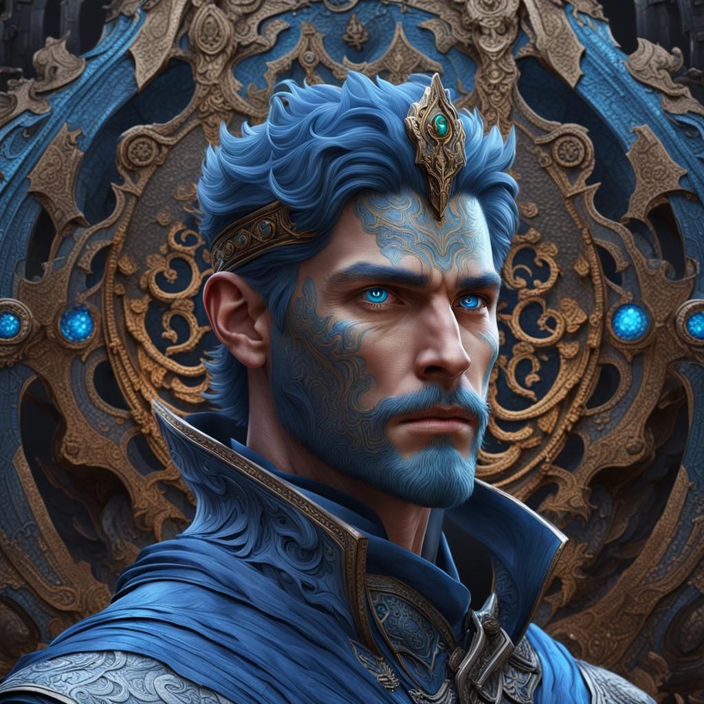 Ethereal Fantasy King in Vivid Blue Hues