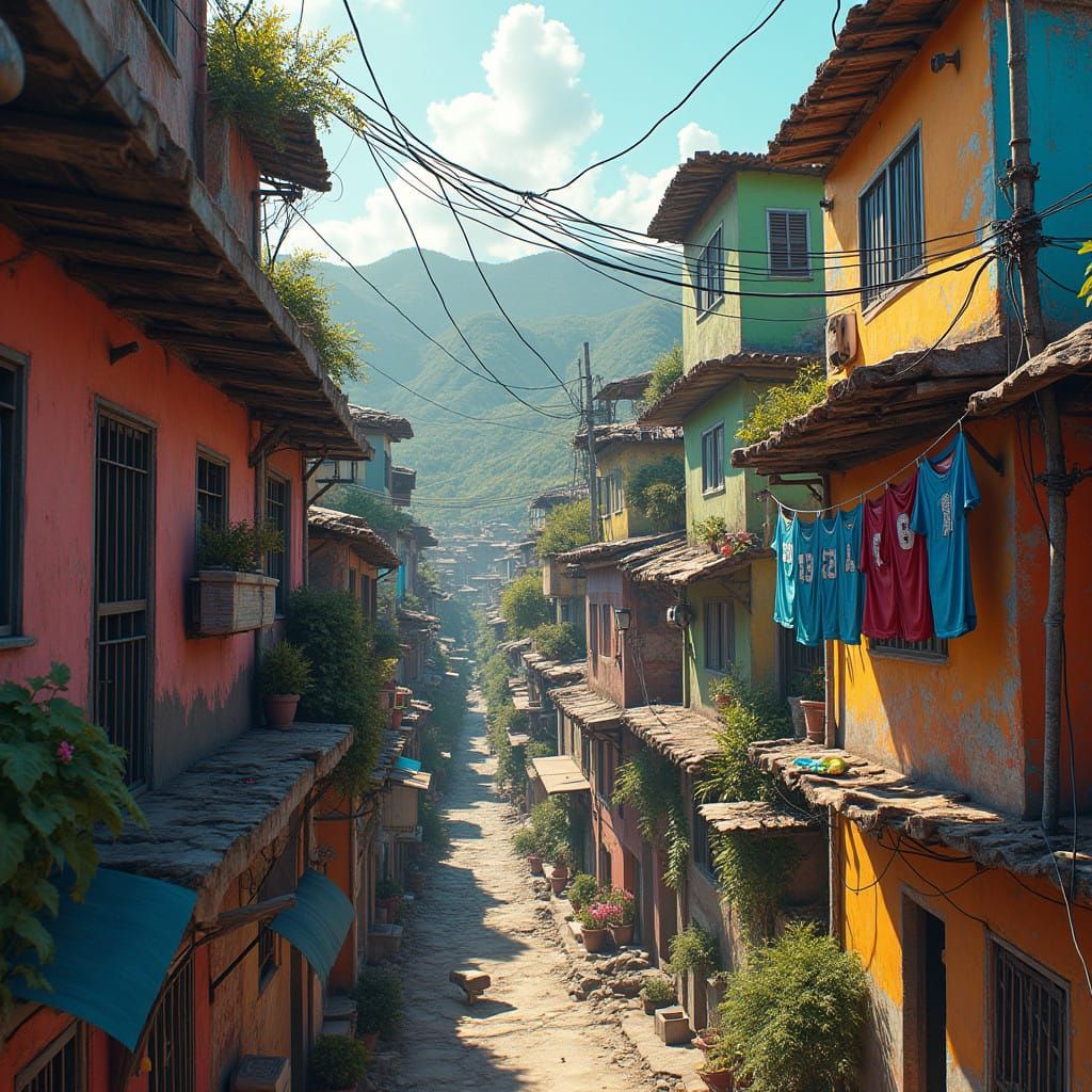 Vibrant Brazilian Favela in Stylized Realism