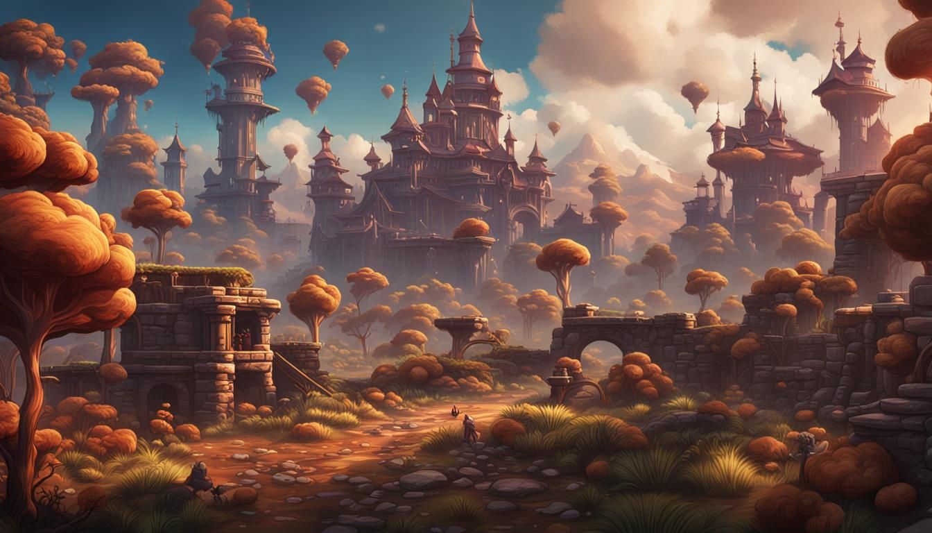 Video Game Castle Background in Matte Painting Style