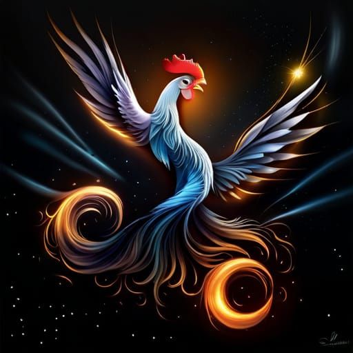 Galactic Rooster Constellation: Detailed Digital Illustratio...