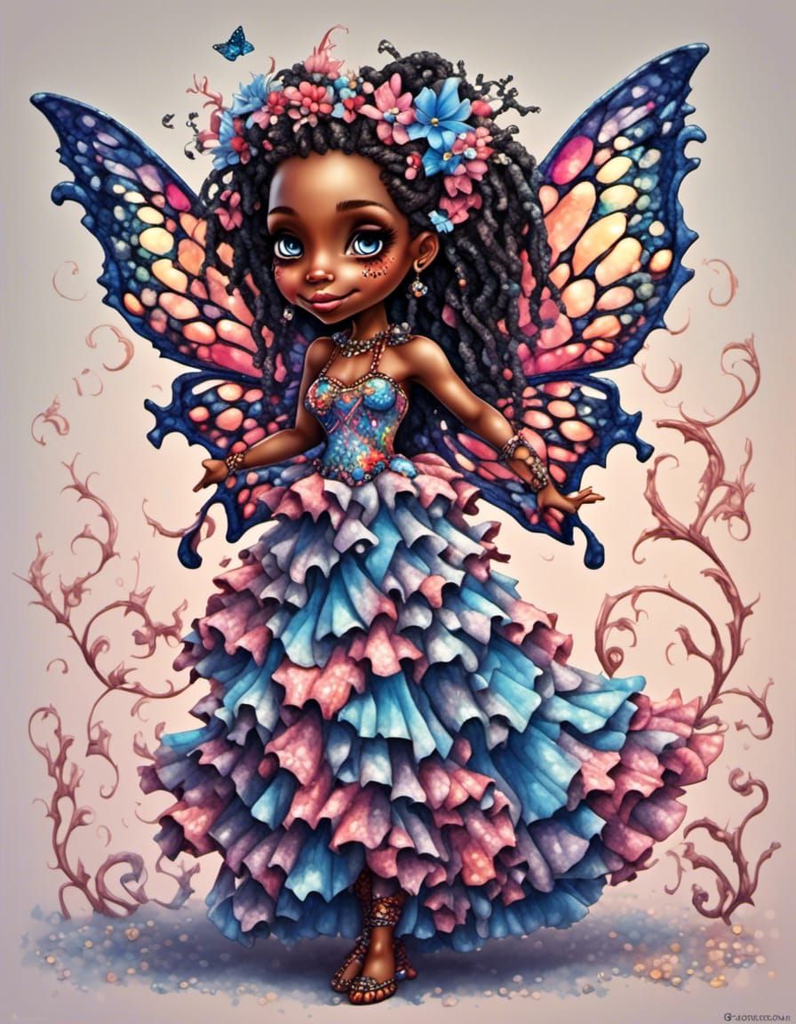 Ebony Chibi Fairy Riding Butterfly in 3D