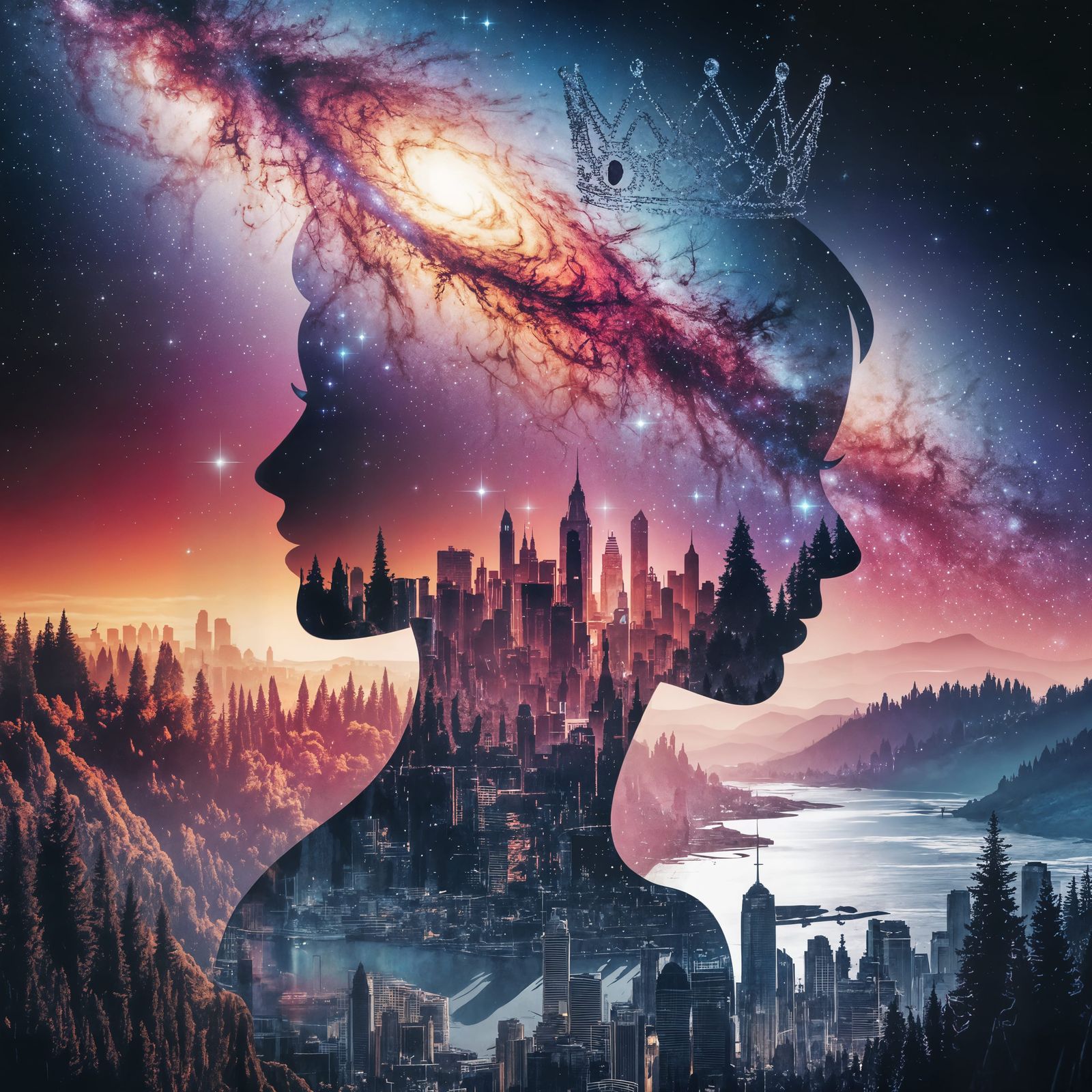 Double Exposure: Princess and Galaxy Merge