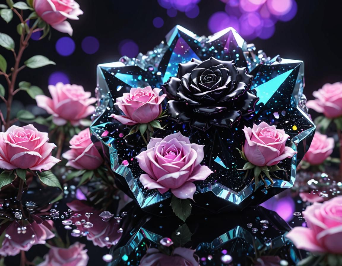 Holographic Crystal Geode in Pastel Goth Anime Style