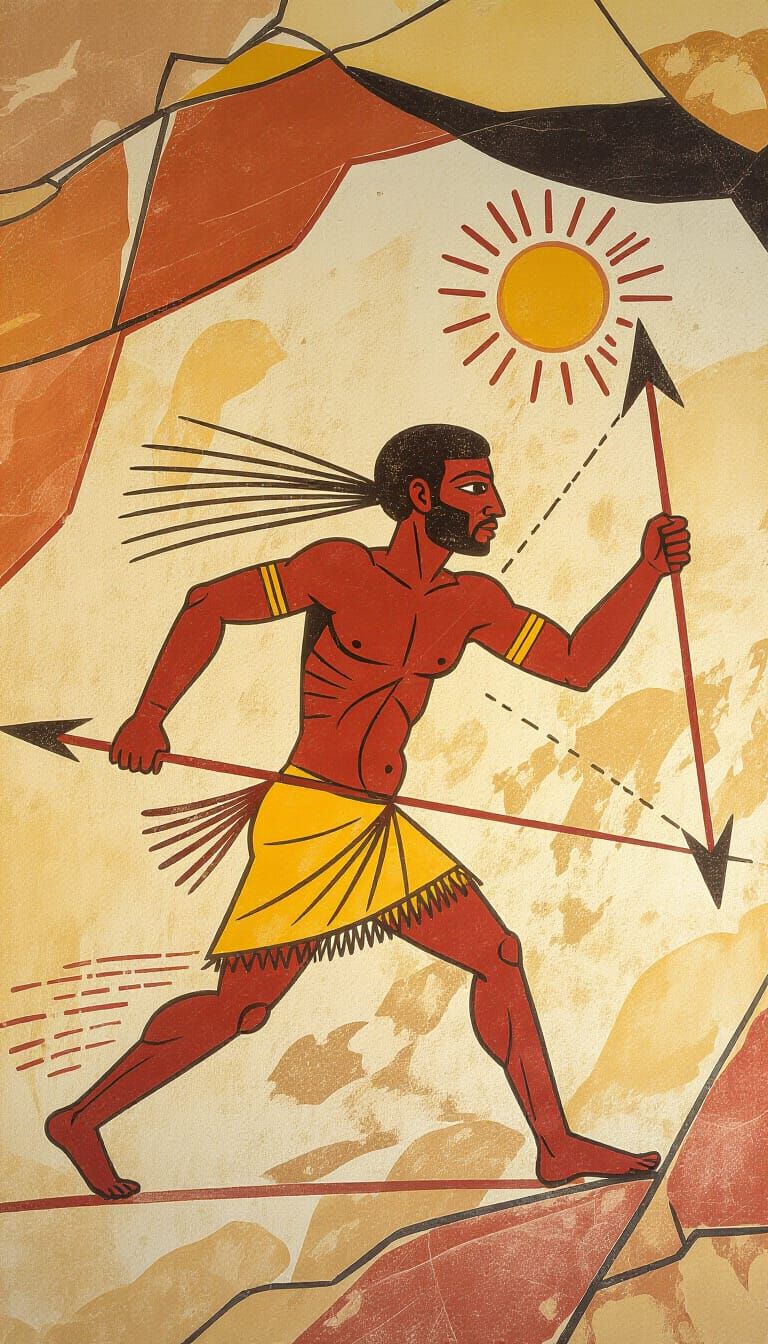 Primitive Cave Painting of Hunter-Gatherer in Earthy Tones