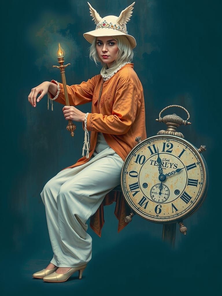 Ethereal Woman's Timeless Laughter in Symbolic Art Style