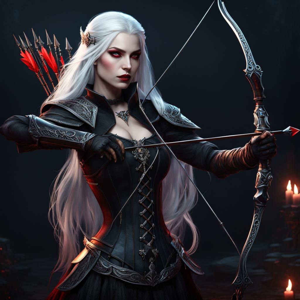 Vampire Archer with White Hair in Fantasy Art