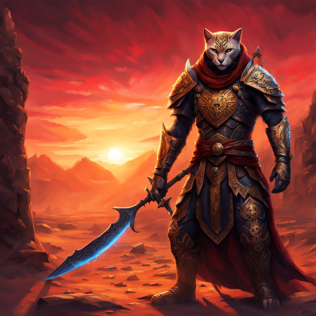 Khajiit Warrior in Desert Ruins: Fantasy Art