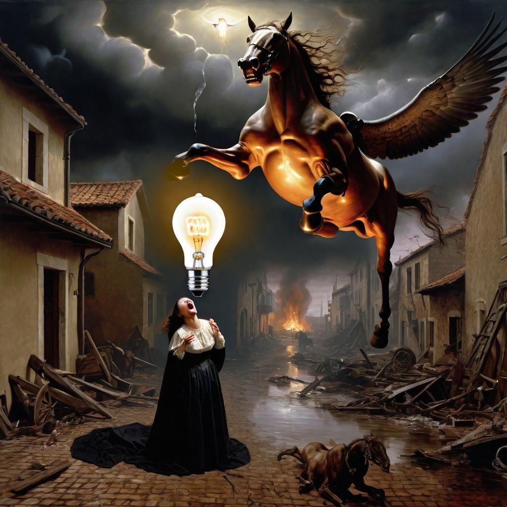 War Nightmare with Crying Horse in Matte Oil