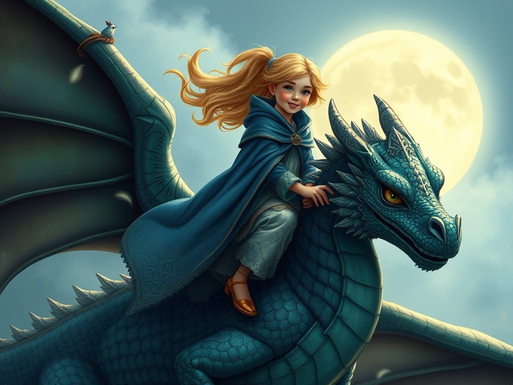 Majestic Dragon Equestrian in Moonlit Sky