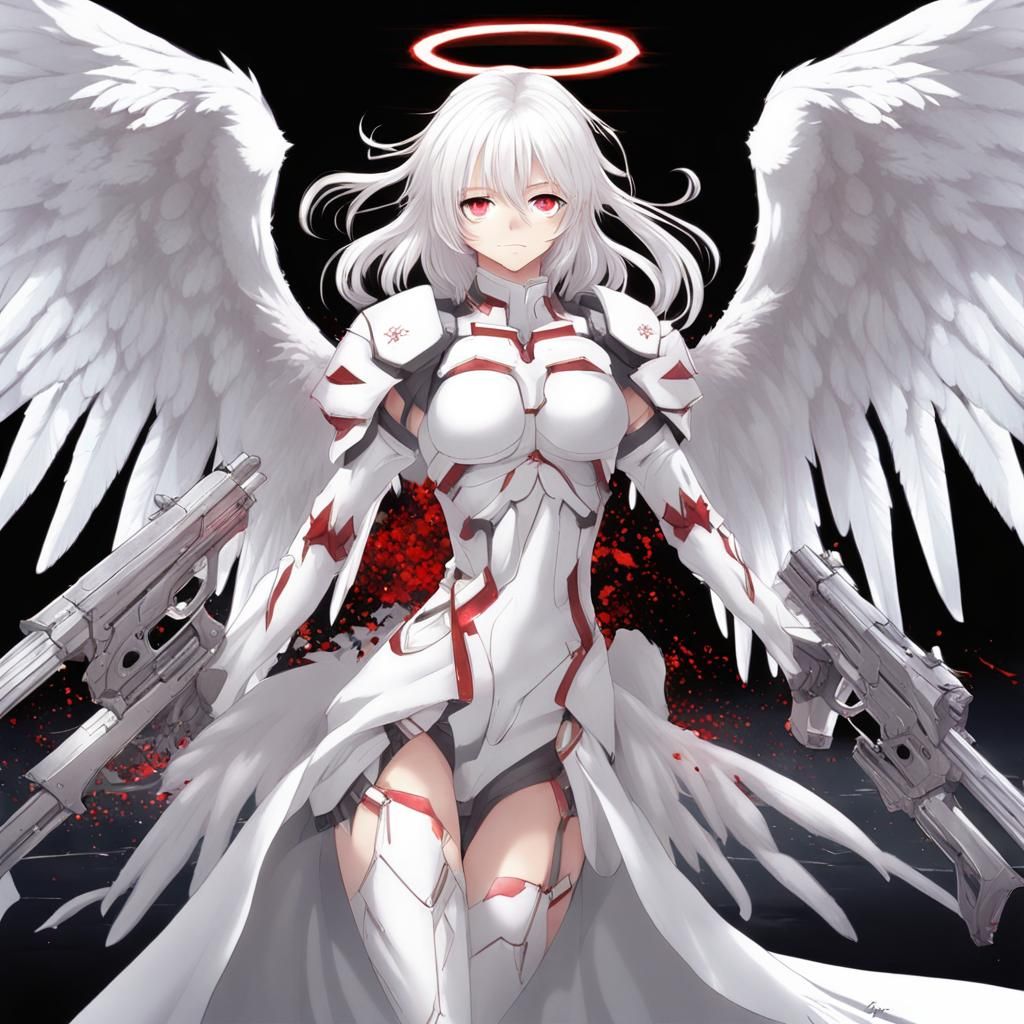 Anime Angel with White and Red Details