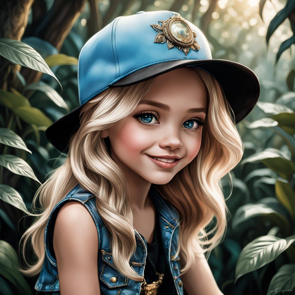 Sitting Summer Girl in Vibrant Cartoon Realism