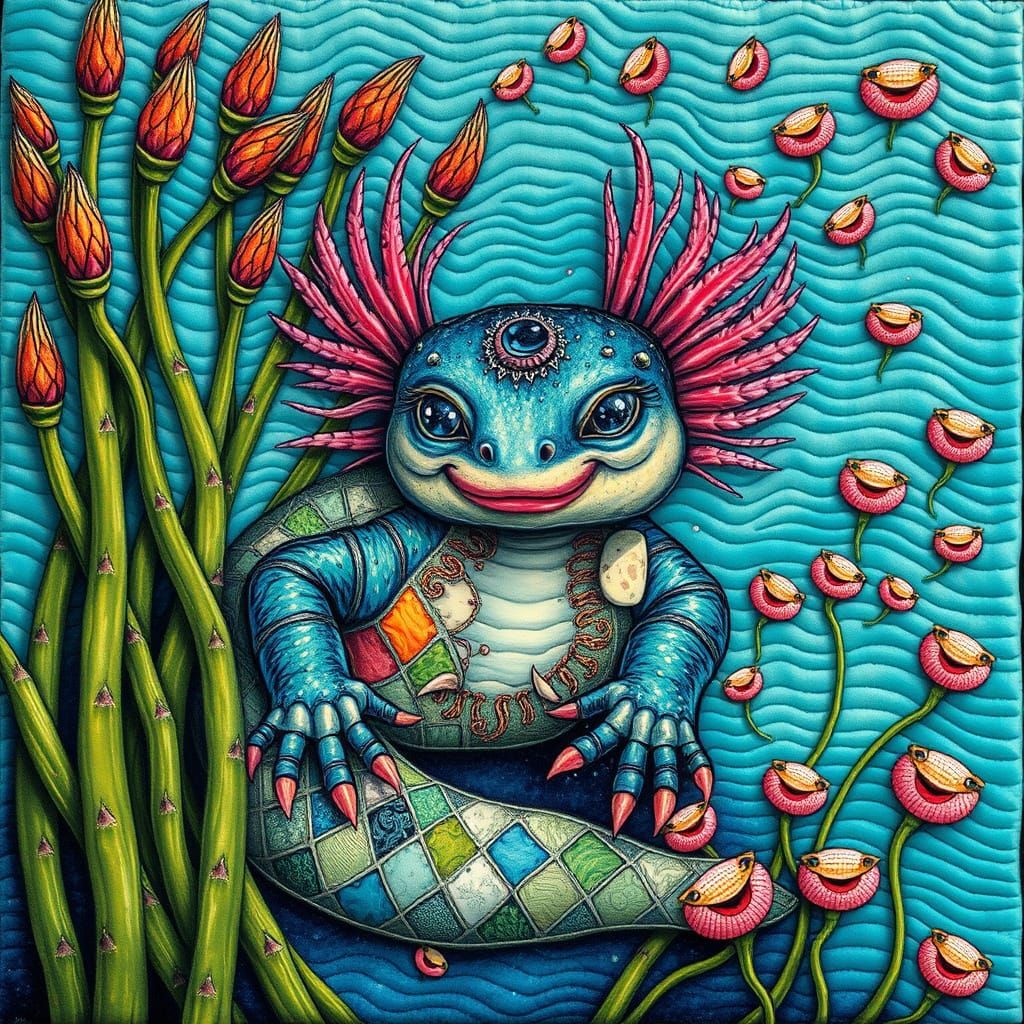 Regal Axolotl Amidst Whimsical Asparagus Tapestry