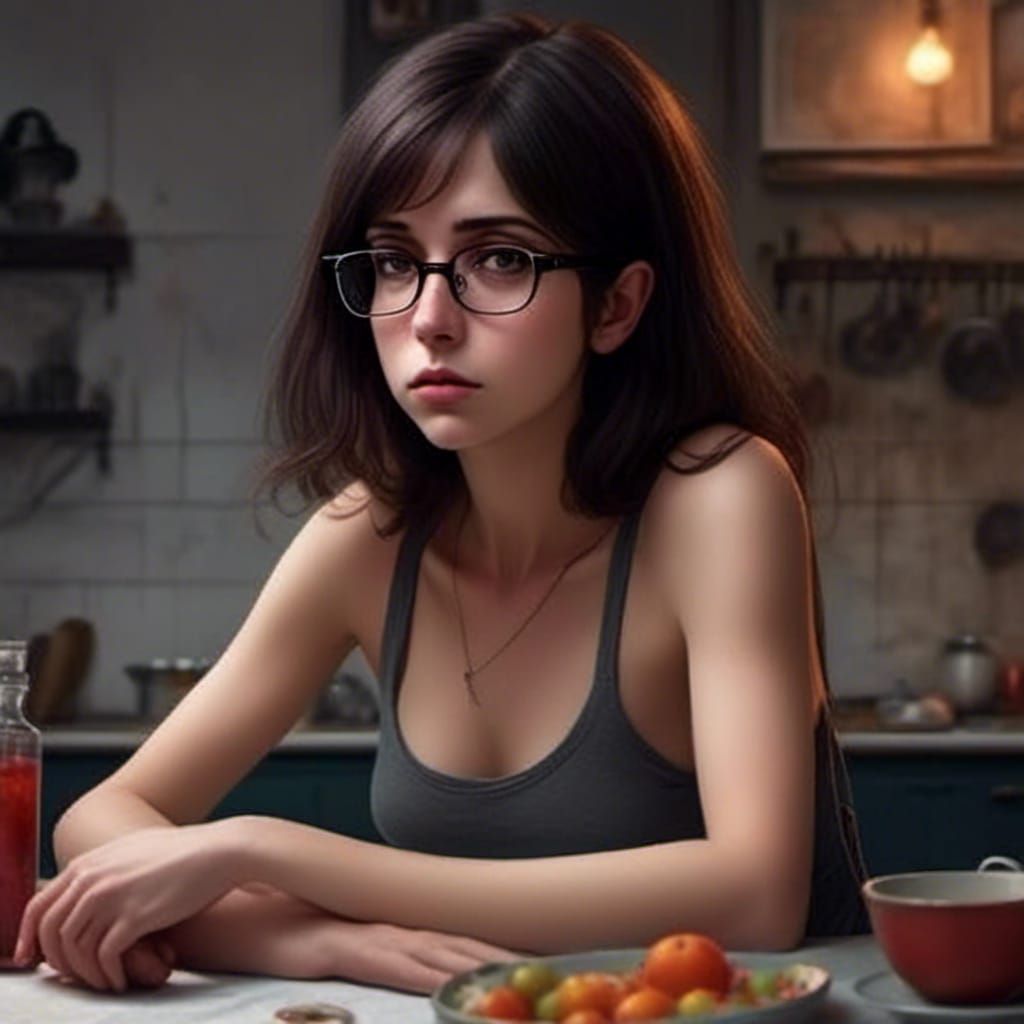 Hyperrealistic Andie Banks Wakes Up in Kitchen